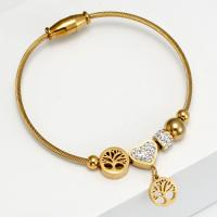 Pulseira de aço titânio, Partículas de aço, cromado de cor dourada, micro pavimento em zircônia cúbica & para mulher, dourado, 60mm, vendido por PC