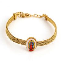 Pulseira de aço titânio, Partículas de aço, cromado de cor dourada, para mulher & esmalte, dourado, comprimento Aprox 8.3 inchaltura, vendido por PC