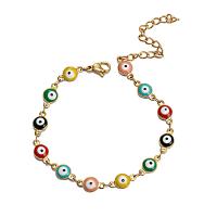 Evil Eye Jóias Pulseira, Partículas de aço, cromado de cor dourada, para mulher & esmalte, Mais cores pare escolha, comprimento 21 cm, vendido por PC