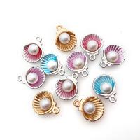 Zinc Alloy émail Pendants, alliage de zinc, avec perle de plastique, coquille, Placage, pour femme, plus de couleurs à choisir, 12x15mm, 50PC/lot, Vendu par lot