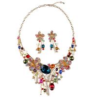 Strass sieraden Sets, Zinc Alloy, plated, voor vrouw & met strass, multi-gekleurde, 20x60mm, Lengte Ca 19.68 inch, Verkocht door Stel