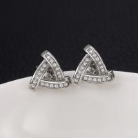 Boucles d'oreilles en laiton zircon cubique pavent, triangle, Placage de couleur platine, pavé de micro zircon & pour femme, 13mm, Vendu par paire