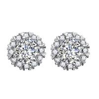 Boucles d'oreilles en laiton zircon cubique pavent, Placage de couleur platine, pavé de micro zircon & pour femme, 9mm, Vendu par paire