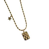 Titanium Steel Necklace Rectangle gold color plated for woman golden Length 15.75 Inch Sold By PC