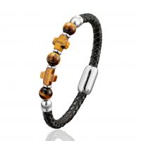 Leather Cord Bracelet with Natural Stone & 304 Stainless Steel handmade braided bracelet & Unisex Length Approx 8.3 Inch Sold By PC