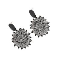 Pendientes de Gota en Latón, metal, Girasol, chapado, Joyería & para mujer, Negro, 40x60mm, Vendido por UD