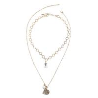 Collier de mode Multi couche, laiton, Placage de couleur d'or, Double couche & pavé de micro zircon & pour femme, Or, Longueur Environ 23.6 pouce, Vendu par paire