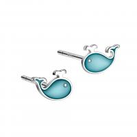 Sterling zilver sieraden oorbellen, 925 sterling zilver, Walvis, geplatineerd, voor vrouw & epoxy sticker, blauw, 8.80x6.20mm, Verkocht door pair