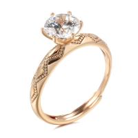 Bague Zircon cubique en laiton, Motif géométrique, Plaqué de couleur d'or rose, réglable & pour femme & avec zircone cubique, protéger l'environnement, sans nickel, plomb et cadmium, 7mm, Taille:6-8, Vendu par PC