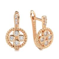 Cubic Zirconia Micro Pave Latão Brinco, cobre, Padrão Geométrico, rosa real com banho de cor, micro pavimento em zircônia cúbica & para mulher & vazio, níquel, chumbo e cádmio livre, 16mm, vendido por par