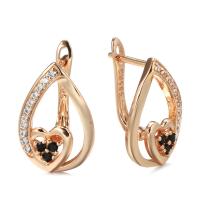 Boucles d'oreilles en laiton zircon cubique pavent, coeur, Plaqué de couleur d'or rose, pavé de micro zircon & pour femme & creux, protéger l'environnement, sans nickel, plomb et cadmium, 19mm, Vendu par paire