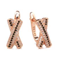 Cubic Zirconia Micro Pave Latão Brinco, cobre, Padrão Geométrico, rosa real com banho de cor, micro pavimento em zircônia cúbica & para mulher, níquel, chumbo e cádmio livre, 16mm, vendido por par