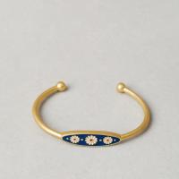 laiton bracelet manchette, Plaqué d'or, réglable & avec le motif de fleurs & pour femme & émail, protéger l'environnement, sans nickel, plomb et cadmium, 60mm, Vendu par PC