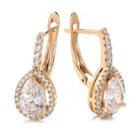 Boucles d'oreilles en laiton zircon cubique pavent, Motif géométrique, Plaqué de couleur d'or rose, pavé de micro zircon & pour femme & creux, protéger l'environnement, sans nickel, plomb et cadmium, 19mm, Vendu par paire