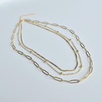 Colar de Multi camada da forma, Partículas de aço, with 2.36 extender chain, cromado de cor dourada, para mulher, dourado, comprimento 15.75 inchaltura, vendido por PC