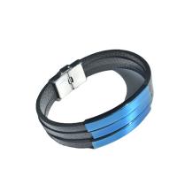 Titanium Staal Armband, met PU, plated, multilayer & voor de mens, meer kleuren voor de keuze, Lengte 8.27 inch, Verkocht door PC