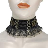 Gothic Necklace Lace with Zinc Alloy antique bronze color plated for woman black Sold By PC