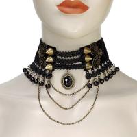 Gothic Ketting, Polyester, met Kristal & Zinc Alloy, antiek brons plated, voor vrouw, zwart, Verkocht door PC