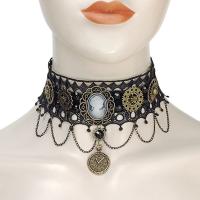 Gothic Necklace Polyester with Zinc Alloy antique bronze color plated for woman black Sold By PC