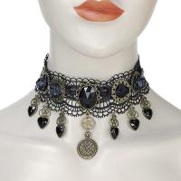 gotisk Halskæde, Lace, med Krystal & Zinc Alloy, antik bronze farve forgyldt, for kvinde, sort, Solgt af PC