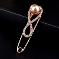 Strass Brosche, Zinklegierung, mit Kunststoff Perlen, Kilt Pin, Modeschmuck & für Frau & mit Strass, Roségold, frei von Nickel, Blei & Kadmium, 20x70mm, verkauft von PC