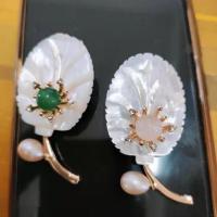 Broche de concha, with Ágata verde & Pérolas de água doce & quartzo rosa, joias de moda & para mulher & com strass, Mais cores pare escolha, 54x22mm, vendido por PC