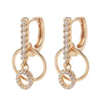 Boucles d'oreilles en laiton zircon cubique pavent, Motif géométrique, Plaqué de couleur d'or rose, pavé de micro zircon & pour femme & creux, protéger l'environnement, sans nickel, plomb et cadmium, 24mm, Vendu par paire