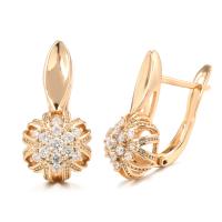 Boucles d'oreilles en laiton zircon cubique pavent, fleur, Plaqué de couleur d'or rose, pavé de micro zircon & pour femme & creux, protéger l'environnement, sans nickel, plomb et cadmium, 19mm, Vendu par paire