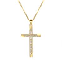 Cubic Zircon Micro Pave Brass Necklace with 1.97inch extender chain Cross plated micro pave cubic zirconia & for woman nickel lead & cadmium free Length Approx 15.7 Inch Sold By PC