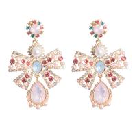 Strass Earring, Zinc Alloy, gold plated, voor vrouw & met strass, multi-gekleurde, 46x37mm, Verkocht door pair