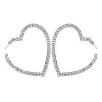 Boucle d'oreille strass, alliage de zinc, coeur, Placage, pour femme & avec strass, plus de couleurs à choisir, 84x80mm, Vendu par paire