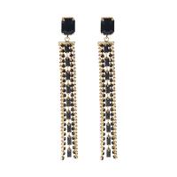 Fashion Fringe Oorbellen, Zinc Alloy, gold plated, micro pave zirconia & voor vrouw, zwart, 10x92mm, Verkocht door pair