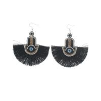 Evil Eye Oorbellen, Zinc Alloy, met Polyester, voor vrouw & met strass, zwart, 75x85mm, Verkocht door pair