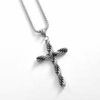 Collier d'acier titane, croix, Placage de couleur argentée, pour homme, argent, 50x33mm, Longueur 23.62 pouce, Vendu par PC