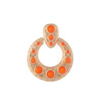 Boucles d'oreilles en alliage de zinc, avec résine, Rond, Placage de couleur d'or, pour femme, orange, protéger l'environnement, sans nickel, plomb et cadmium, 30x36mm, Vendu par paire