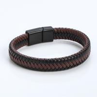 cuir PU bracelet, avec alliage de zinc, Placage de couleur noire de plumbum, Vintage & pour homme, brun, Longueur 21 cm, Vendu par PC