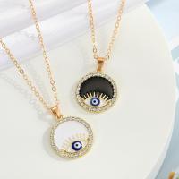 Evil Eye Jewelry Necklace Zinc Alloy with 5cm extender chain Flat Round gold color plated fashion jewelry & evil eye pattern & for woman & enamel & with rhinestone nickel lead & cadmium free Length 50 cm Sold By PC