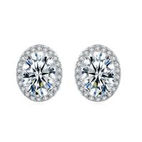 Boucles d'oreilles en laiton zircon cubique pavent, ovale, Placage, pavé de micro zircon & pour femme, plus de couleurs à choisir, protéger l'environnement, sans nickel, plomb et cadmium, 9mm, Vendu par paire