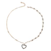 Zinklegering halskettingen, Zinc Alloy, Hart, silver plated, voor vrouw & met strass & hol, nikkel, lood en cadmium vrij, Lengte Ca 17 inch, Verkocht door PC