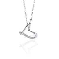 Thailand Sterling Silver Necklace Heart plated micro pave cubic zirconia & for woman & hollow Length Approx 15.75 Inch Sold By Lot