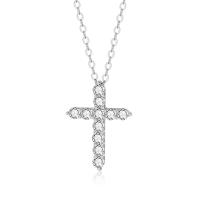 Thailand Sterling Silver Halsband, Cross, plated, micro bana cubic zirconia & för kvinna, fler färger för val, 14x19.50mm, Längd Ca 15.75 inch, 3PC/Lot, Säljs av Lot