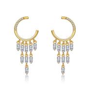 Fashion Fringe Boucles d'oreilles, laiton, Placage de couleur d'or, bijoux de mode & pavé de micro zircon & pour femme, protéger l'environnement, sans nickel, plomb et cadmium, 38x16mm, Vendu par paire