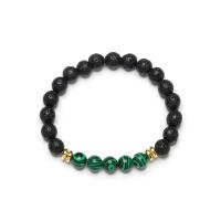 Gemstone Bracelets Lava with Malachite Round polished Unisex 8mm Length 7.5 Inch Sold By PC