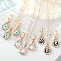 Evil Eye Jewelry Set earring & necklace Zinc Alloy Teardrop gold color plated evil eye pattern & enamel & with rhinestone nickel lead & cadmium free Sold By PC