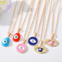 Colar Mal Jóias Eye, liga de zinco, with 5cm extender chain, cromado de cor dourada, Forma diferente para escolha & padrão de mau-olhado & esmalte, Mais cores pare escolha, níquel, chumbo e cádmio livre, comprimento 50 cm, vendido por PC