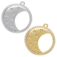 Kubik Zirkonium mikro bana Mässing hängande, Flat Round, plated, micro bana cubic zirconia, fler färger för val, 27x25mm, Säljs av PC