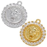 Cubic Zirconia Micro Pave Brass Pendant Flat Round plated micro pave cubic zirconia Sold By PC