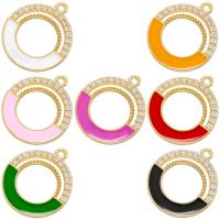 Cubic Zirconia Micro Pave Brass Pendant Flat Round gold color plated micro pave cubic zirconia & enamel Sold By PC