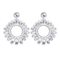 Zinc Alloy Oorbellen, Donut, platinum plated, voor vrouw & met strass & hol, 60x76mm, Verkocht door pair