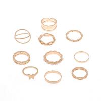 Zinklegering Ring Set, Zinc Alloy, met Plastic Pearl, gold plated, 10 stuks & voor vrouw & hol, nikkel, lood en cadmium vrij, Maat:3-5.5, Verkocht door Stel